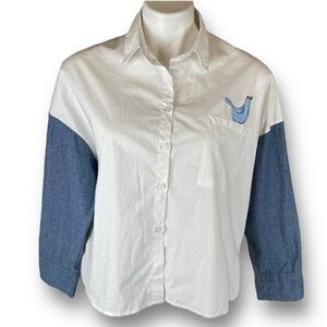 YiFeI Fashion White Bird Blue Arm Long Sleeve Shirts